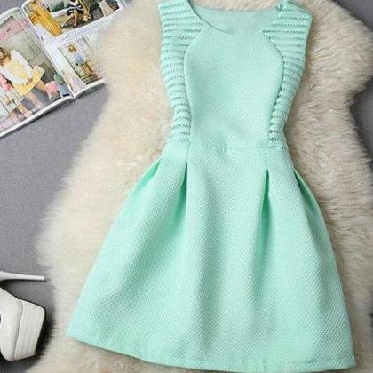 Fashion Round Neck Solid Color Dres..
