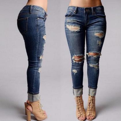 Fashion Jeans Full Length Pencil Pants Zipper