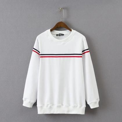 Fashion Striped Round Neck Long Sleeve Sweater Top