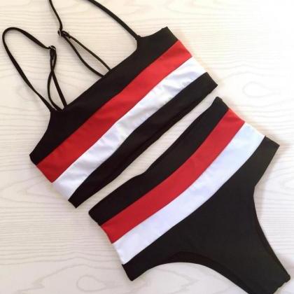 Sexy Swimwear Stripes Bikini Set Swimsuit