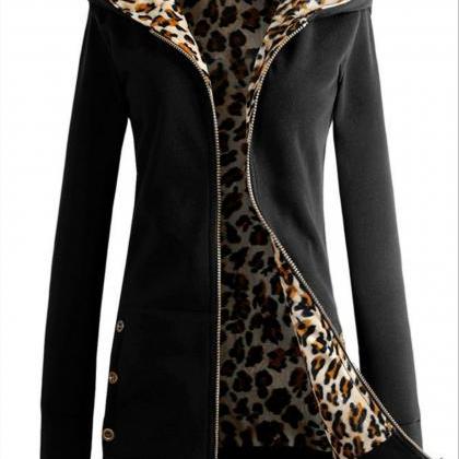 Hoodie Leopard Print Sweatshirt Coat
