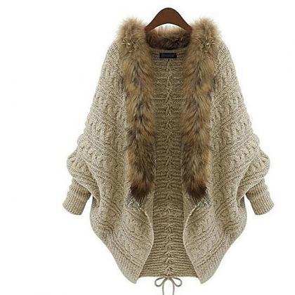 Faux Fur Collar Knit Sweater Outerwear