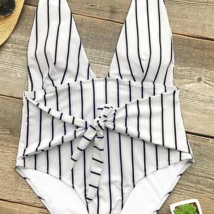 Stripe One Piece Swimwear Swimsuit