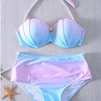 Women Shell Front Halter Bikini Set Swimsuit