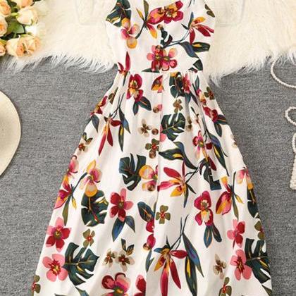 Women Floral Print Sling Mini Dress