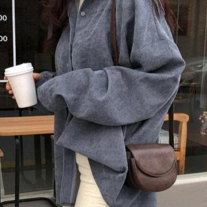 Solid Color Long Sleeves Loose Cardigan Coat
