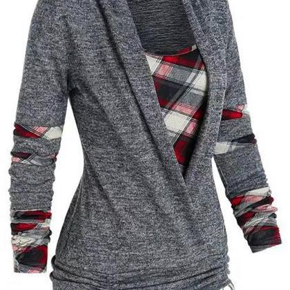 Womens Plaid Print Long Sleeve Sweater