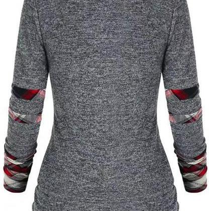 Womens Plaid Print Long Sleeve Sweater