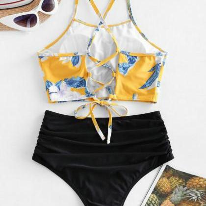 Sexy Print High Waist Swimsuit Bikini Set