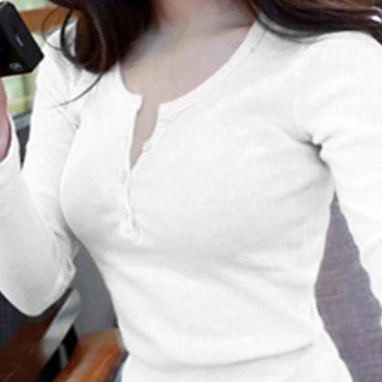 Solid Color Long Sleeved T-shirt Top