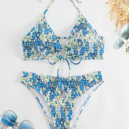 Floral Print Halter Bikini Sets Swimsuit