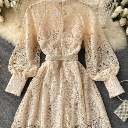 Long Sleeved Lace Embroidered Dress
