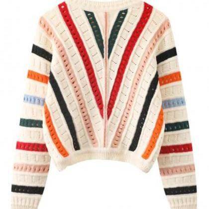 Long Sleeved Striped Pullover Knitted Sweater