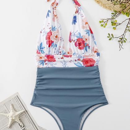 Sexy One-piece Floral Print Bikini Swimsuit