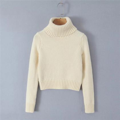 High Collar Long Sleeved Knitted Sweater