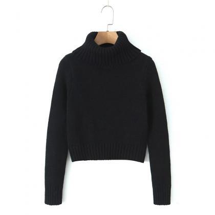 High Collar Long Sleeved Knitted Sweater