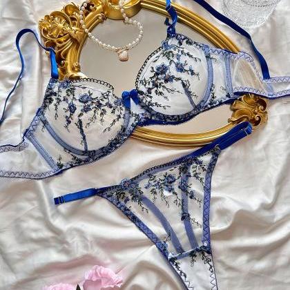 Floral Embroidery Lingerie Set