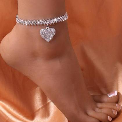 Womens Crystal Heart Shaped Foot Chains