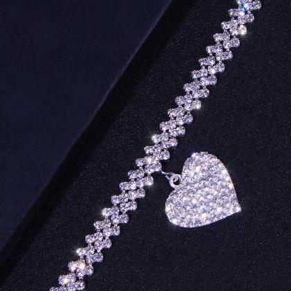 Womens Crystal Heart Shaped Foot Chains
