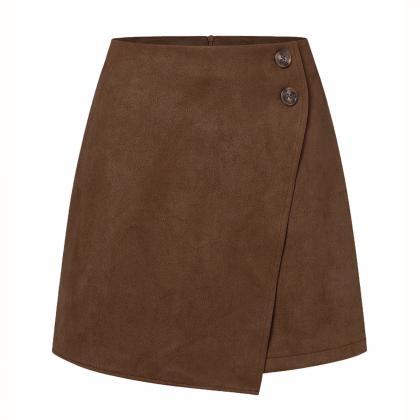 Buttons Lrregular Zipper Mini Skirt