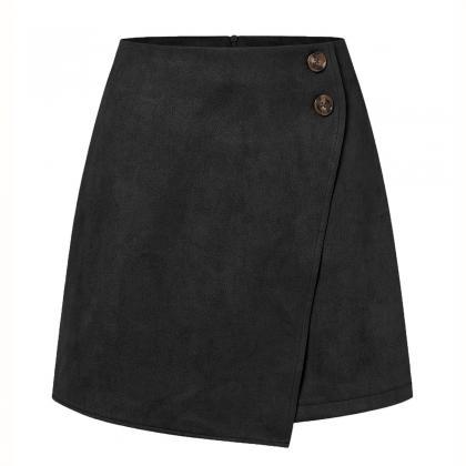 Buttons Lrregular Zipper Mini Skirt