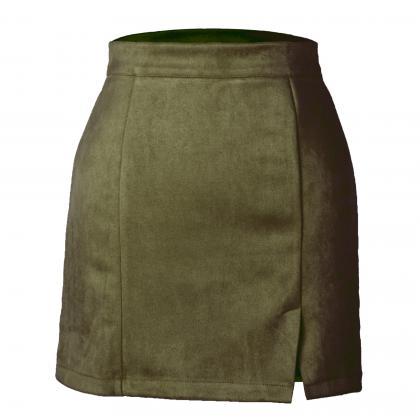 High Waist Zipper Solid Color Skirt