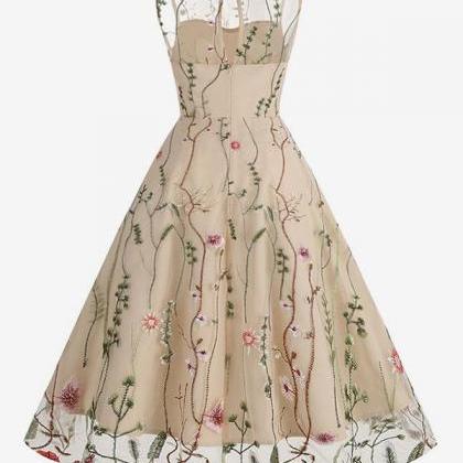 Round Neck Embroidery Sleeveless Dress