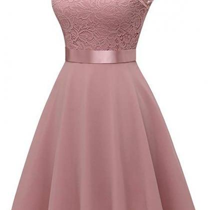 Round Neck Solid Color Sleeveless Lace Dress