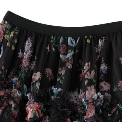 Womens Splicing Floral Print Skirt