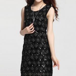 Fashion Peacock Feather Sequined Dress Ax072402ax