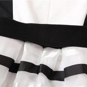 Stripe Splicing Chiffon Dress Ax073104ax