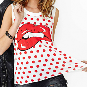 Big Red Lips Printed Round Little Woman Vest..