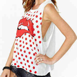 Big Red Lips Printed Round Little Woman Vest..