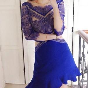 Blue Stitching Lace Dress Ax091102ax