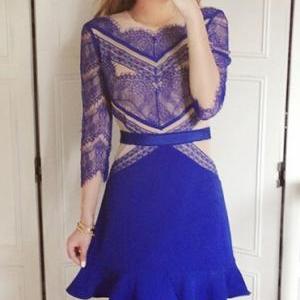 Blue Stitching Lace Dress Ax091102ax