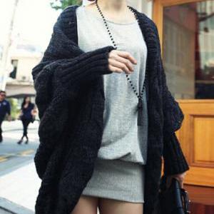 Fashion Loose Bat Sleeve Knit Sweater Coat..