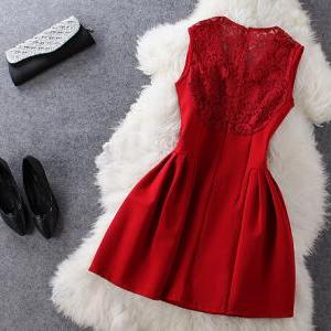 Slim Sleeveless Lace Dress Ax091214ax