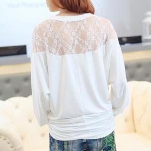 Lace Stitching Bat Sleeve T-shirt Ax091302ax