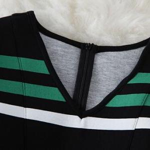 Fashion Stripe Sleeveless V-neck Dress Ax092113ax