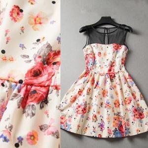 Floral Sleeveless Dress Fashion Splicing..