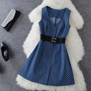 Fashion Polka Dot Denim Dress Ax092203ax