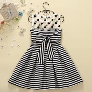 Fashion Stripe Sleeveless Vest Dress Ax093005ax