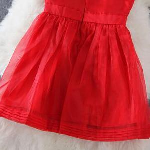 Red stitching short-sleeved dress A..