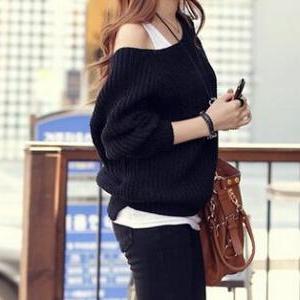 Round Neck Long-sleeved Knit Sweater Ax100401ax