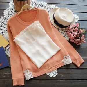 Long-sleeved Round Neck Loose Knit Sweater Jacket..