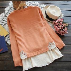 Long-sleeved Round Neck Loose Knit Sweater Jacket..