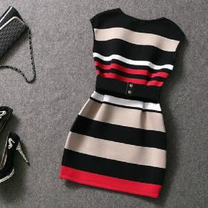 Slim Stripe Print Dress Ax101401ax