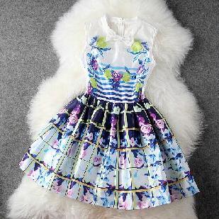 Sweet Round Neck Printed Dress Ax111405ax
