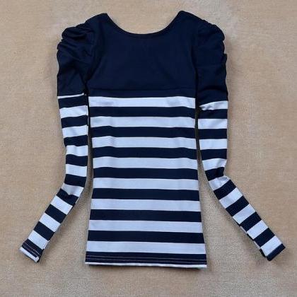 Sweet Striped Long-sleeved T-shirt Ax111802ax