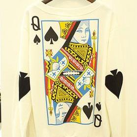 Q Spades Poker Big Yards Loose Long-sleeved..